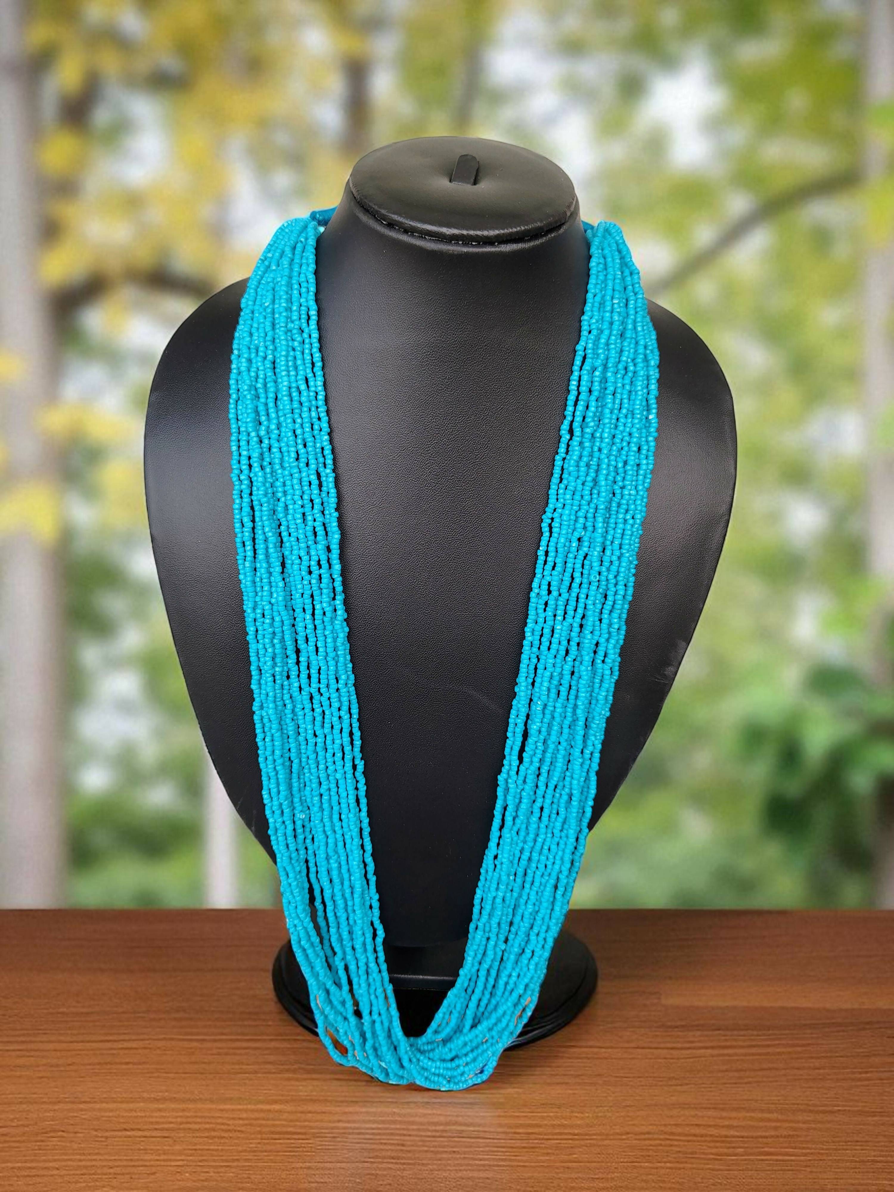 Inhanns Rangsaaz 20-Layer Luxe Long Beaded Only Necklace - Sky Blue Only Necklace