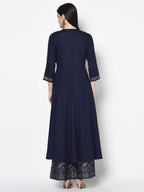 Aniyah Rayon Navy Blue Color Block Print Anarkali Palazzo Set (AN-210K)