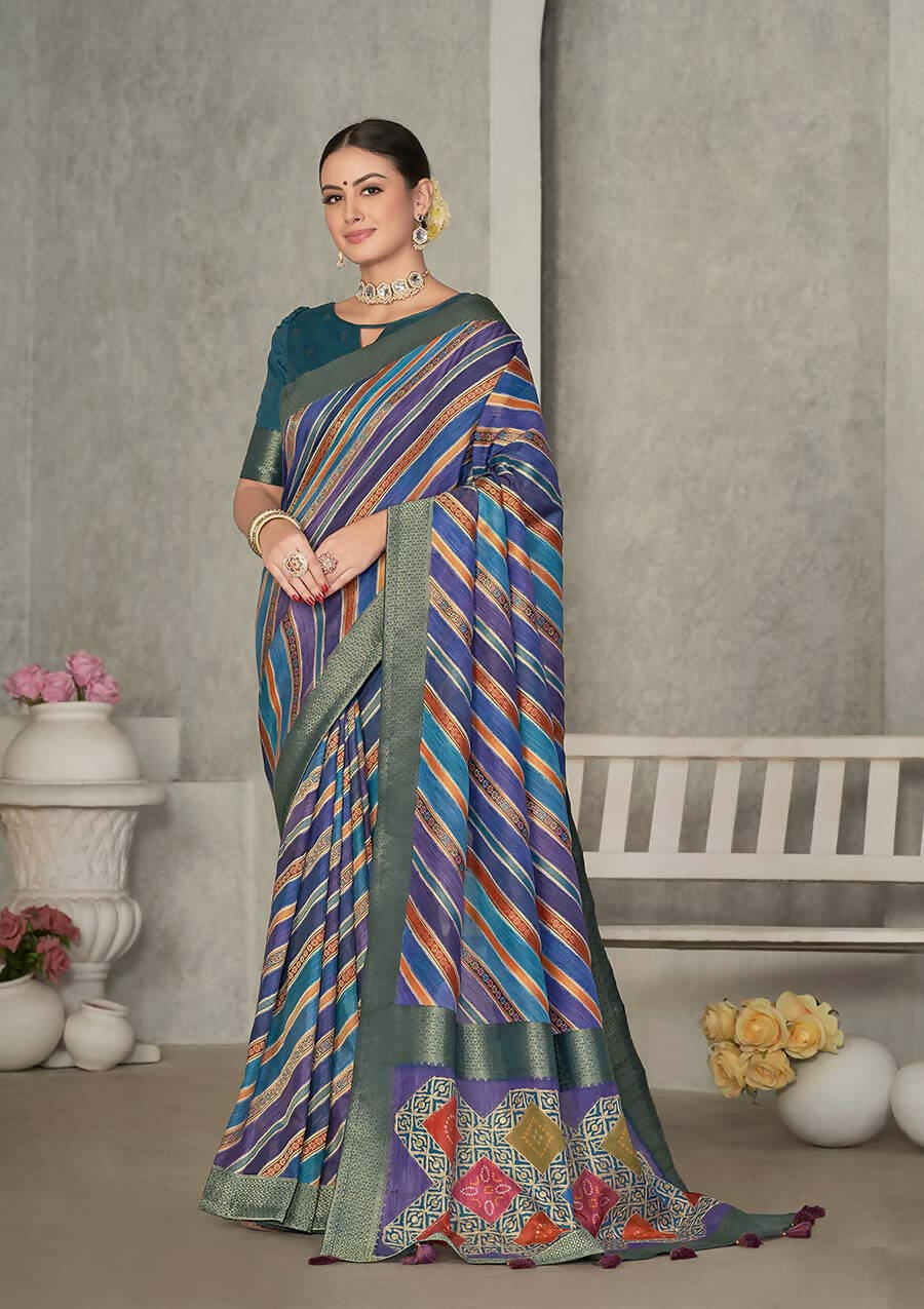 Blue Rangkat Tussar Silk Woven Design Saree with Unstitched Blouse - Mohmanthan Eshani