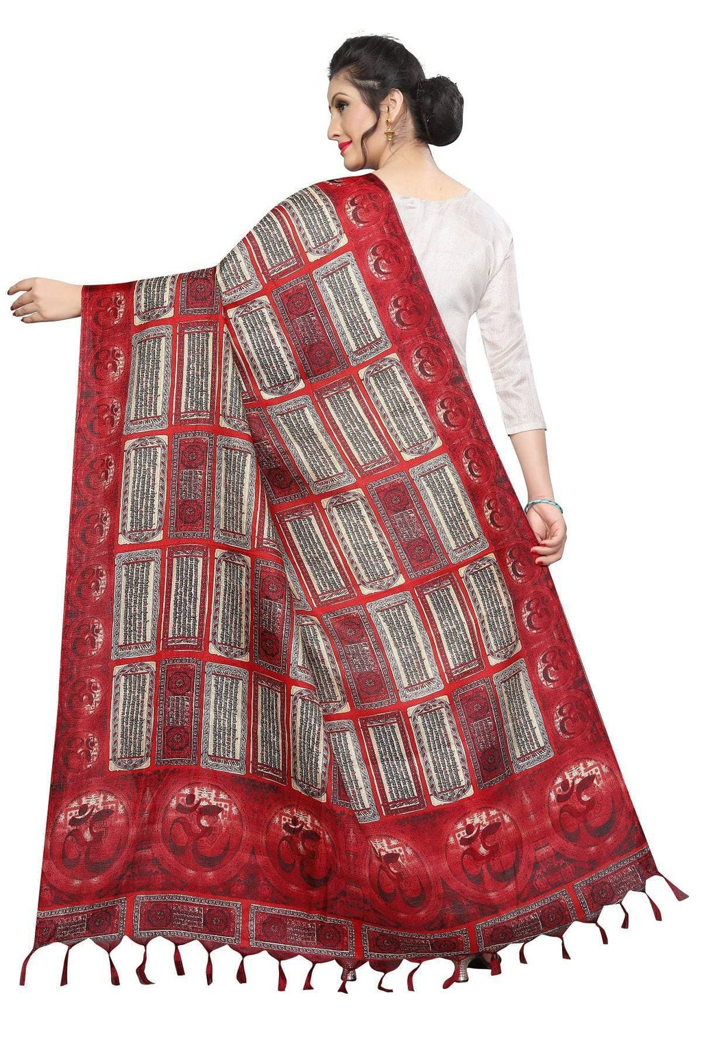 Vamika Traditional Red Printed Khadi Bhagalpuri Dupatta