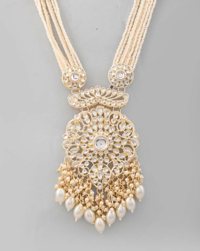 VOJ Gold-Polished Wedding Pearl Jewellery Set