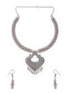 NVR Women Silver Toned Oxidised Jewellery Set