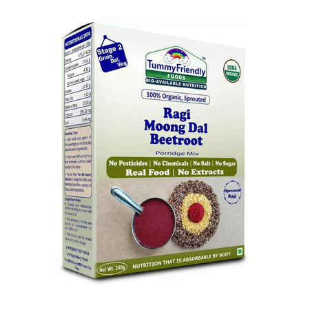 TummyFriendly Foods Organic Sprouted Ragi, Moong Dal, Beetroot Porridge Mix
