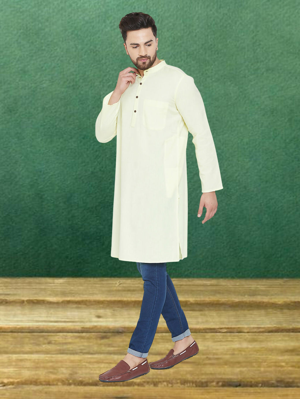 Even Apparels Men's Pure Cotton Yellow Kurta