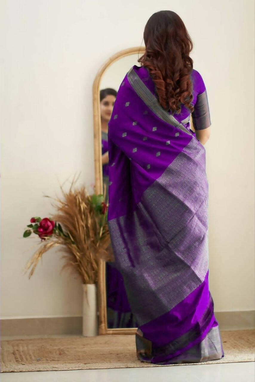 DEIANA'S Beautiful Designer Golden zari Soft Lichi Silk Saree - Purple