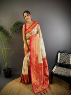 Joban Fashion Banarasi White Woven Soft Silk Saree - Distacart