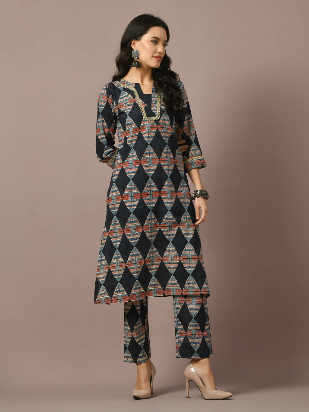 Myshka Women's Multi Printed Cotton Straight Party Kurta Set