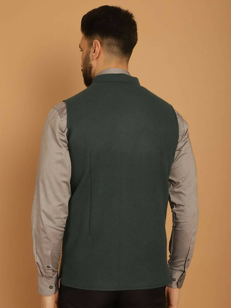 Even Apparels Pure Wool Nehru Jacket - Green