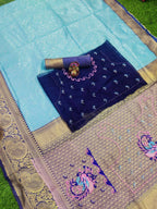 DEIANA'S Beautiful Designer Golden zari Soft Lichi Silk Saree - Sky