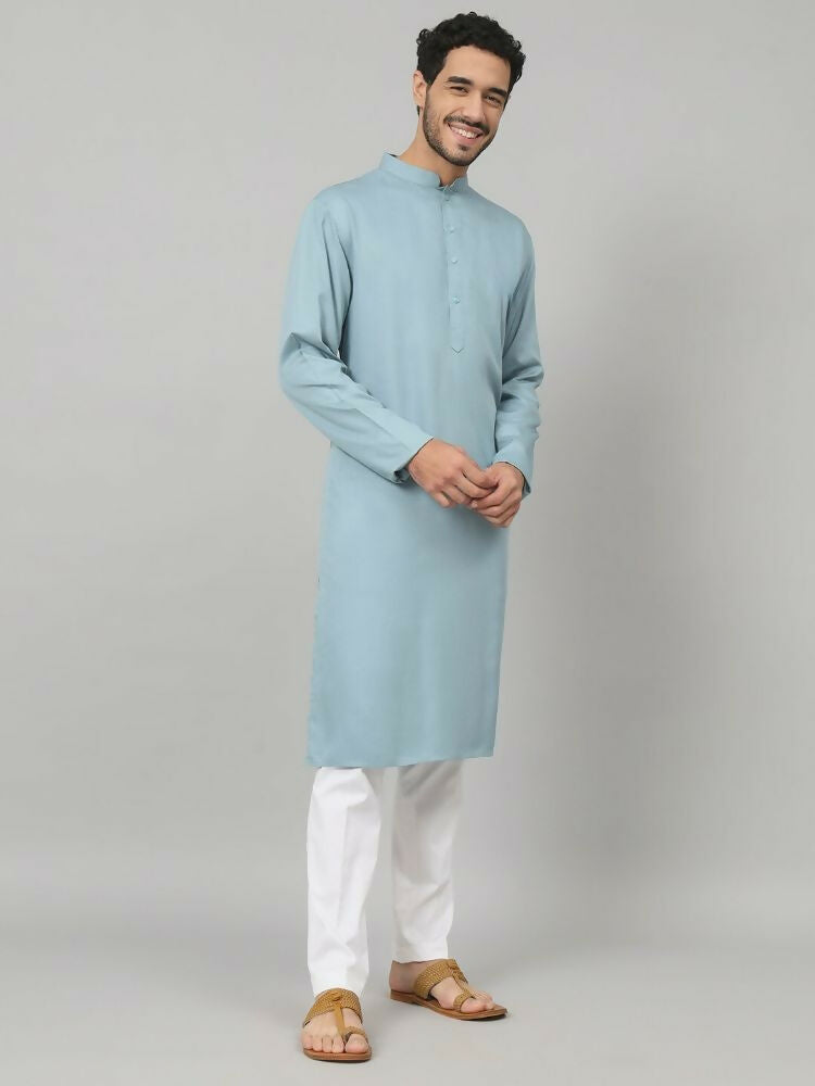 Giza Cotton Blue Plain Kurta by Hilo Design