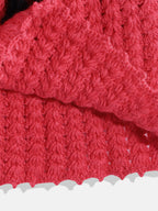 Chutput Kids Woollen Hand Knitted Short Sleeves Flower Detail Dress For Baby Girls - Pink