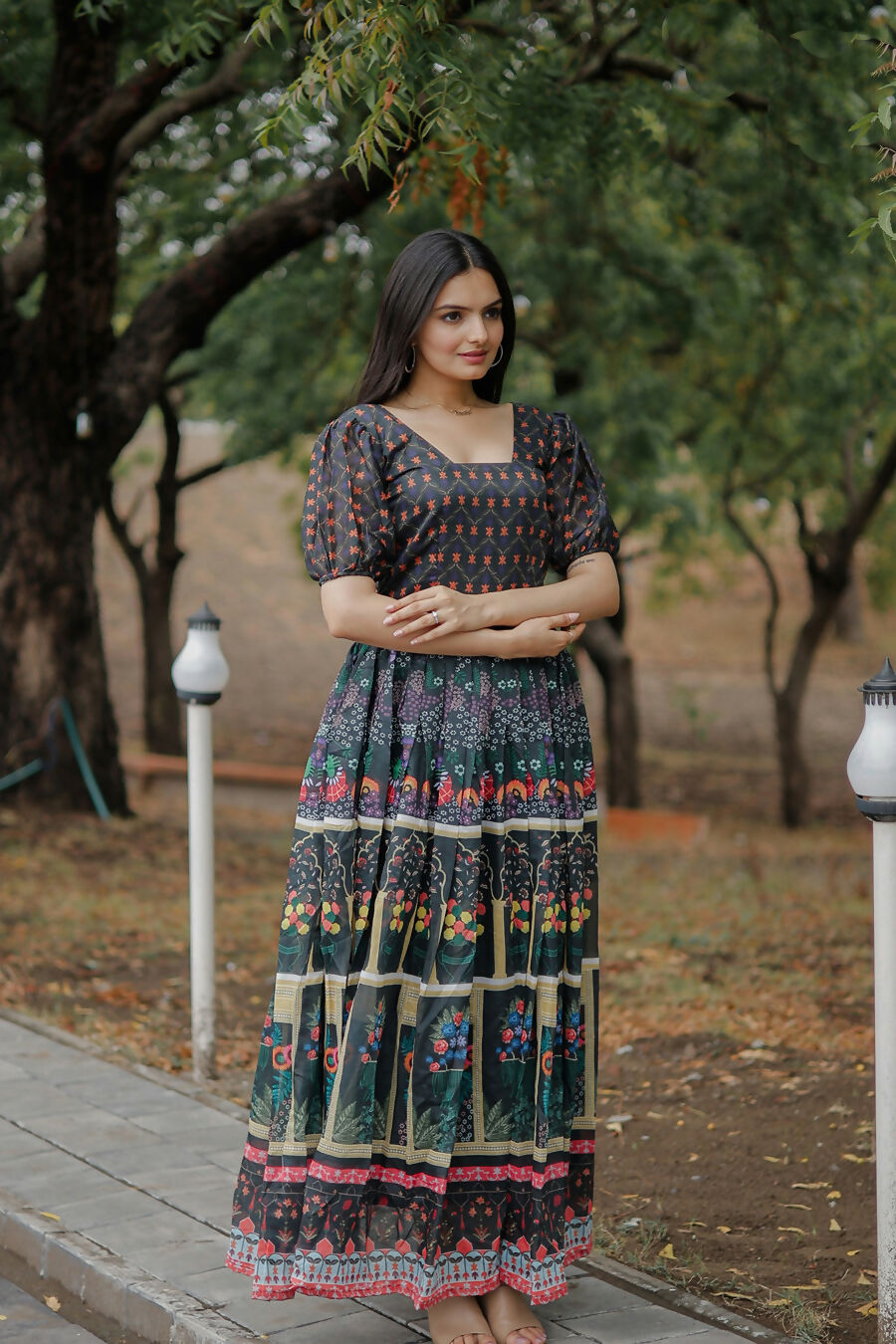 Aayaa Pure Chanderi Gown With Heavy Digital Print - Multi Color - Distacart