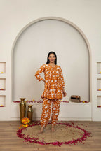 Joban Fashion Peach Hand Block Print Cotton Kurta Set - Distacart