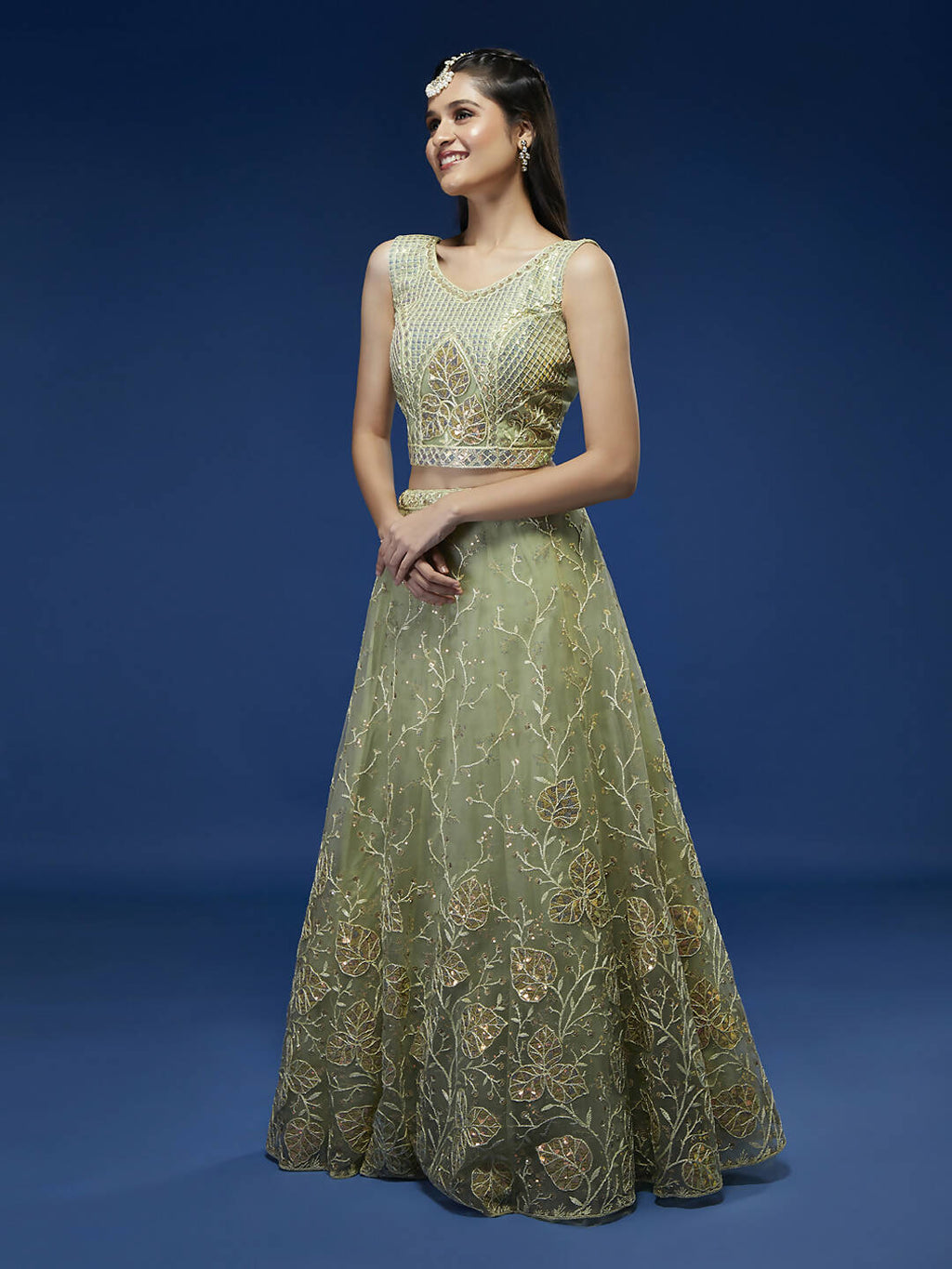 House of Panchhi Pista Net Sequinse Work Lehenga & Blouse, Dupatta