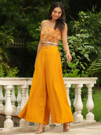 Janasya Mustard Georgette Floral Top Bottom Cape