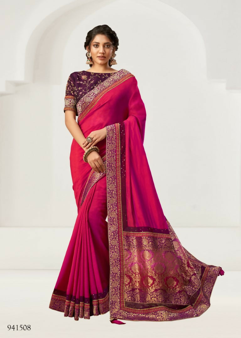 Pink Dual Tone Silk Georgette Thread, Zari And Cord Embroidery, Handwork Butta Saree - Norita Nirali
