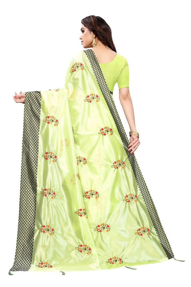 Vamika Parrot Green Crepe Embroidery Saree (Nirali Pista)