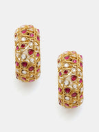 Ruby Raang Gold Polished Maroon Round Kundan Loops