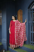 Aayaa Designer Embroidery Zari Sequins-Work Faux Blooming Georgette Suit - Red - Distacart