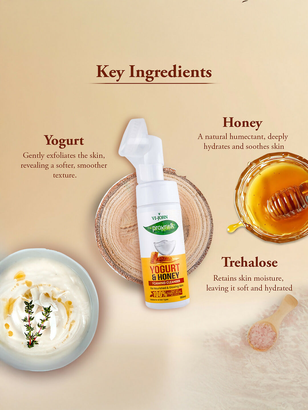 VI-JOHN Prakritik Yogurt & Honey geling Face wash Restores glow, Made With 100% Natural Bio Actives - Distacart