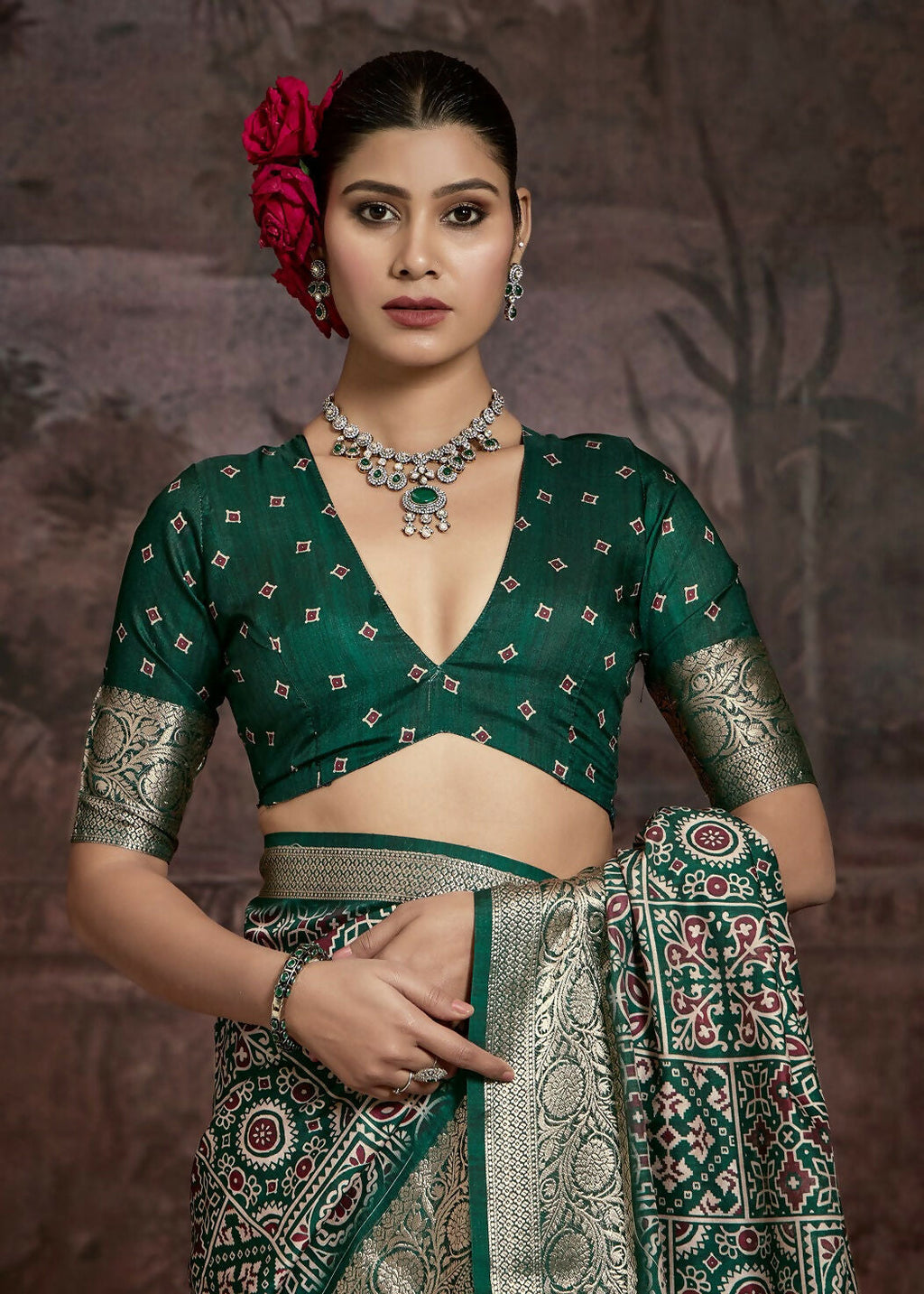 Joban Fashion Green Art Silk With Fine Viscose Border Ajrak Full Body Print With Soft Finish Saree - Distacart