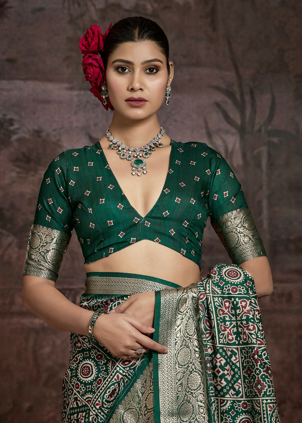 Joban Fashion Green Art Silk With Fine Viscose Border Ajrak Full Body Print With Soft Finish Saree - Distacart