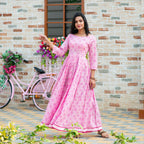 Partywear Designer Digital Printed Light pink Pure Maslin Gown - Anbazaar - Distacart
