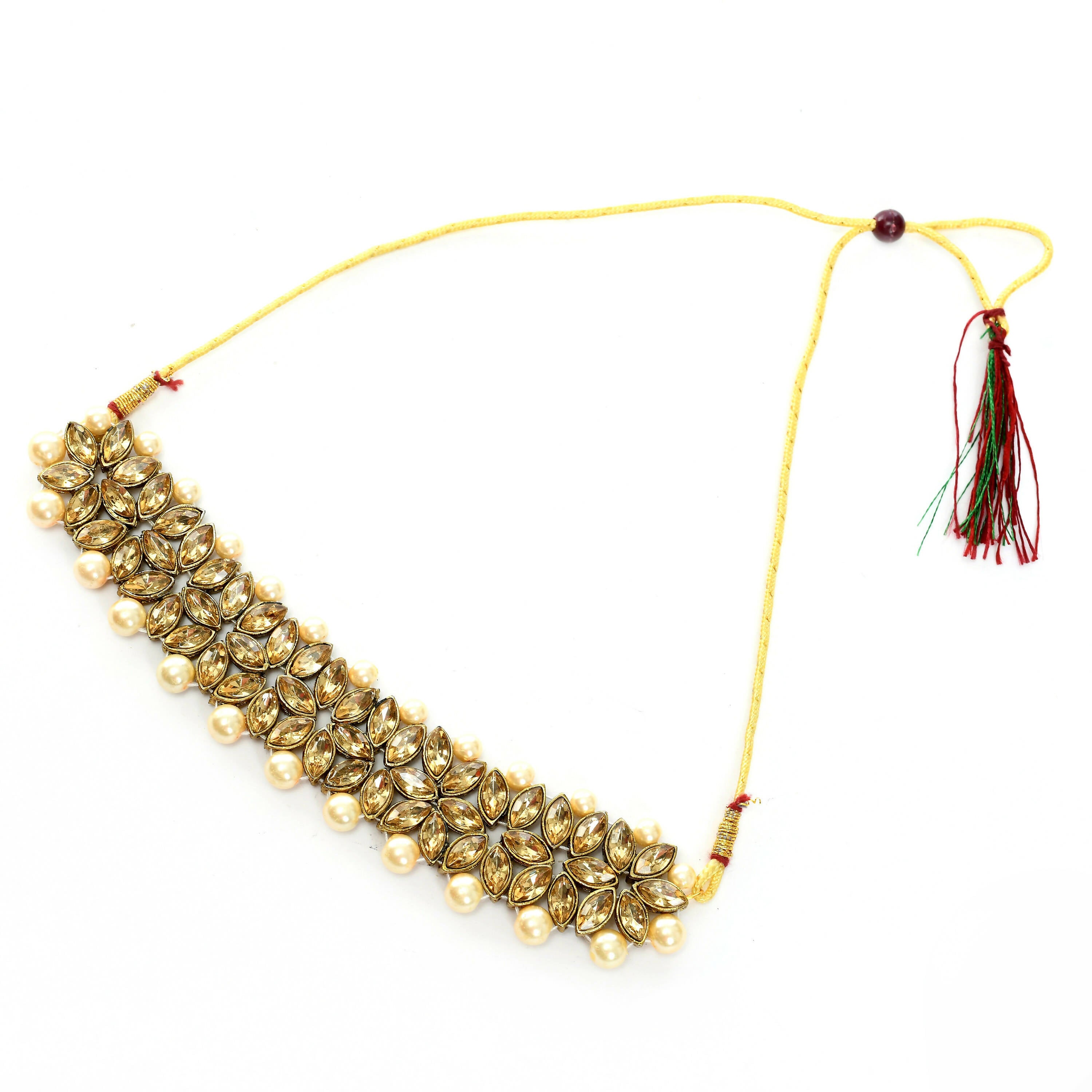 Mominos Fashion Johar Kamal Gold-Plated Brass Finish Kundan/Pearls Choker For Women (Golden) - Distacart