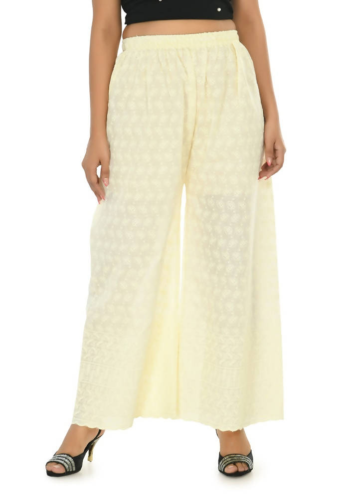 Mominos Fashion Moeza Cotton Off White Chikan Work Palazzo