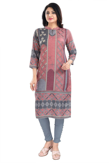 Snehal Creations Cherished Coral Digital Print Masleen Long Kurti Tunic