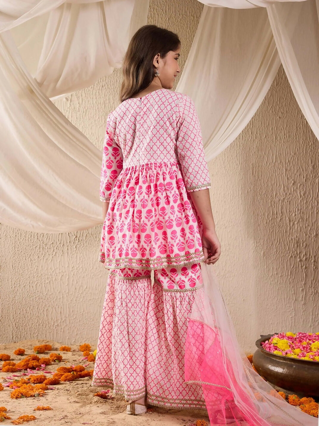 Joban Fashion Girl's Pink Color Sharara Set
