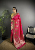 Joban Fashion Hot Pink Banarasi Soft Lichi Silk Paisley Saree - Distacart