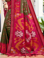 Shree Shyam Fashion Pochampalli Silk Olive Green Saree - Distacart