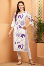 Cheera Women Stylish Hand Block Printed Cotton Blend Flared Kurta - Off White