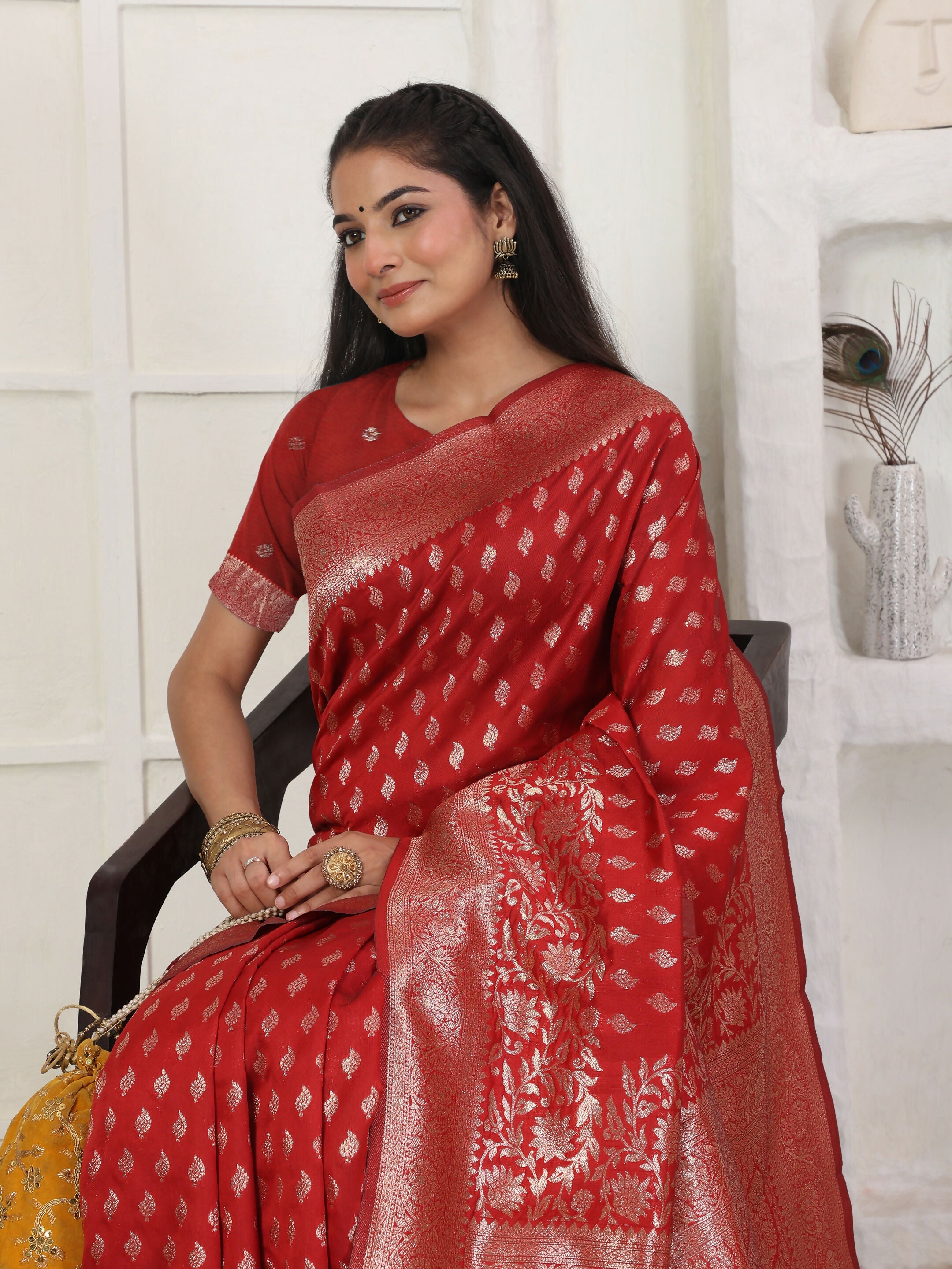 Shree Shyam Fashion Lichi Silk Red Saree - Distacart