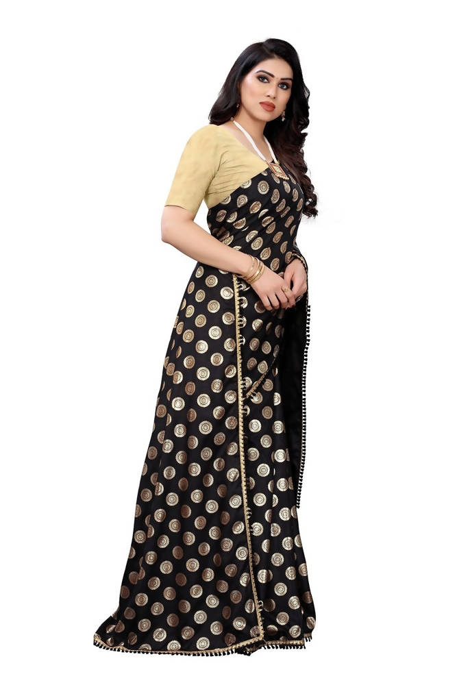 Vamika Black Rangoli Silk Foil Print Saree (Danish Black)