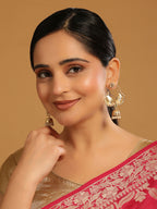 Nuyug 22K Gold Plated Pearls Studded Contemporary Shaped Mini Jhumki Drop Dangler Earrings - Distacart