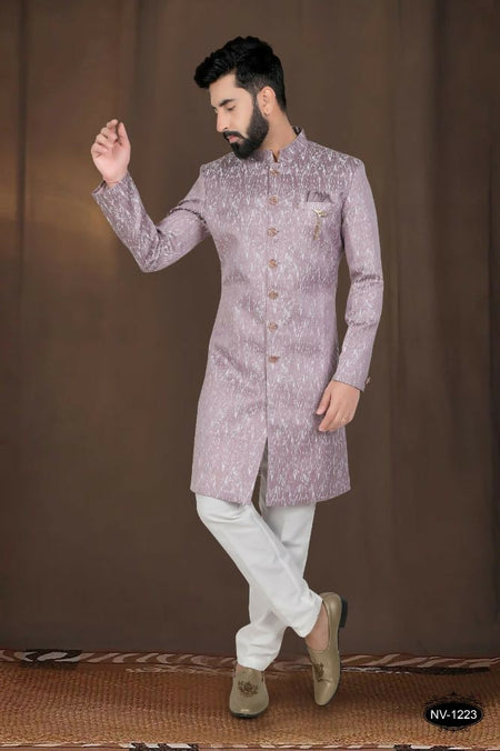 Joban Fashion Men's Pink Woven Jacquard Kurta with Pyjama