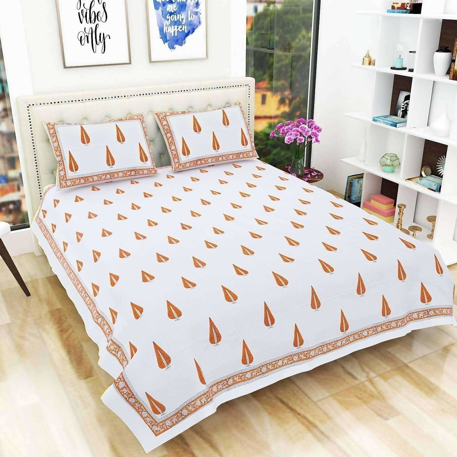 Hand Block Printed Double 230x270 Cms Jaipuri Bedspread with 2 Pillow Covers