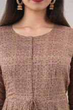 Partywear Designer Hand Screen and Foil Print Lightbrown Pure chanderi Gown - Anbazaar - Distacart