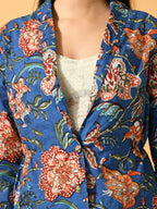 Myshka Women's Blue Printed Coat With Trousers