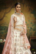 House of Panchhi Off White Pure Silk Moti & Zarkan heavy embroidery Lehenga choli & Dupatta