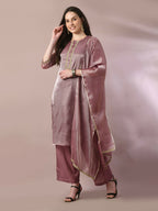 Myshka Women's Brown Solid Straight Party Kurta Set With Dupatta