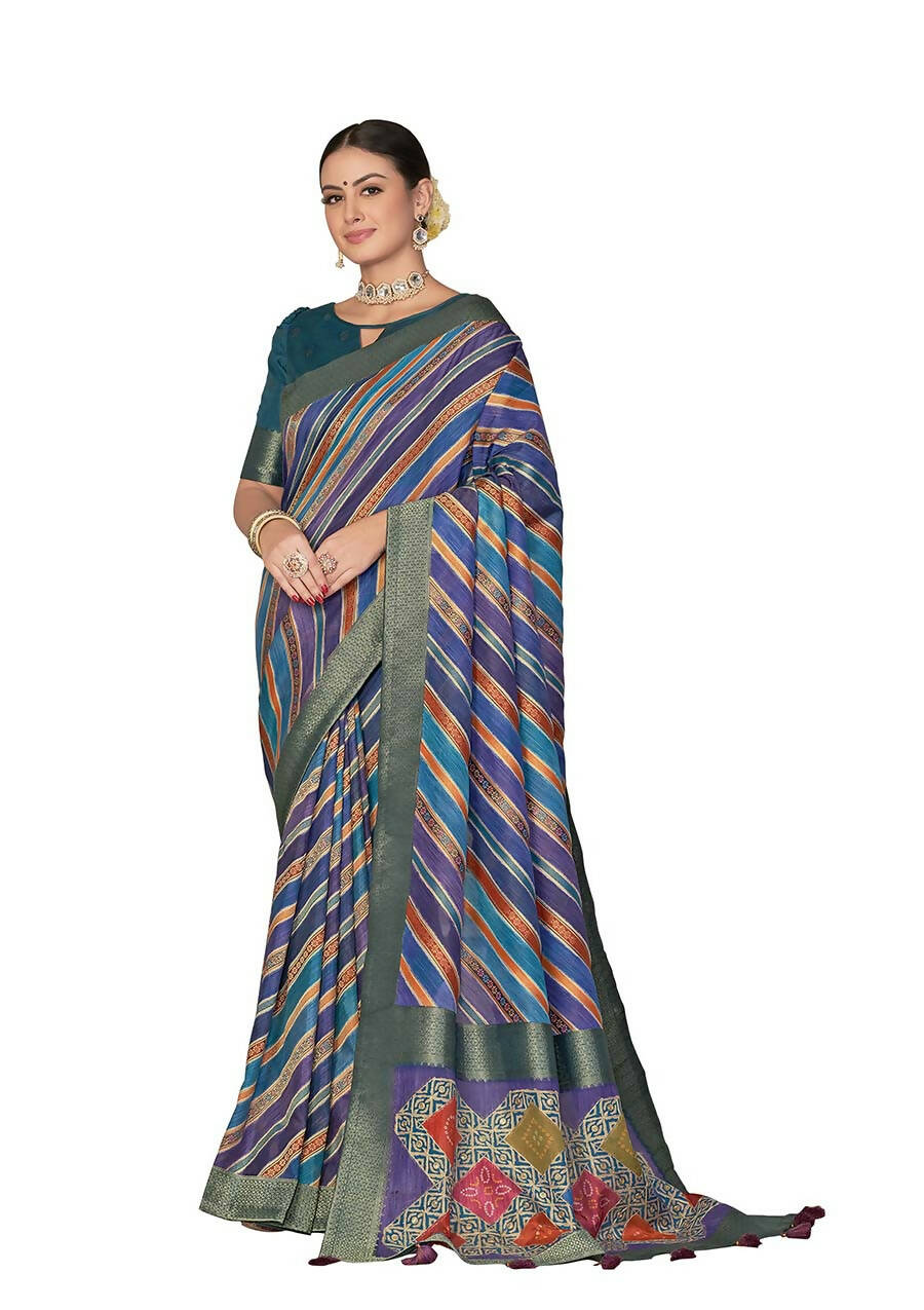 Blue Rangkat Tussar Silk Woven Design Saree with Unstitched Blouse - Mohmanthan Eshani