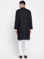 Even Apparels Black Linen Men's Sherwani Kurta With Decorative Placket - Distacart