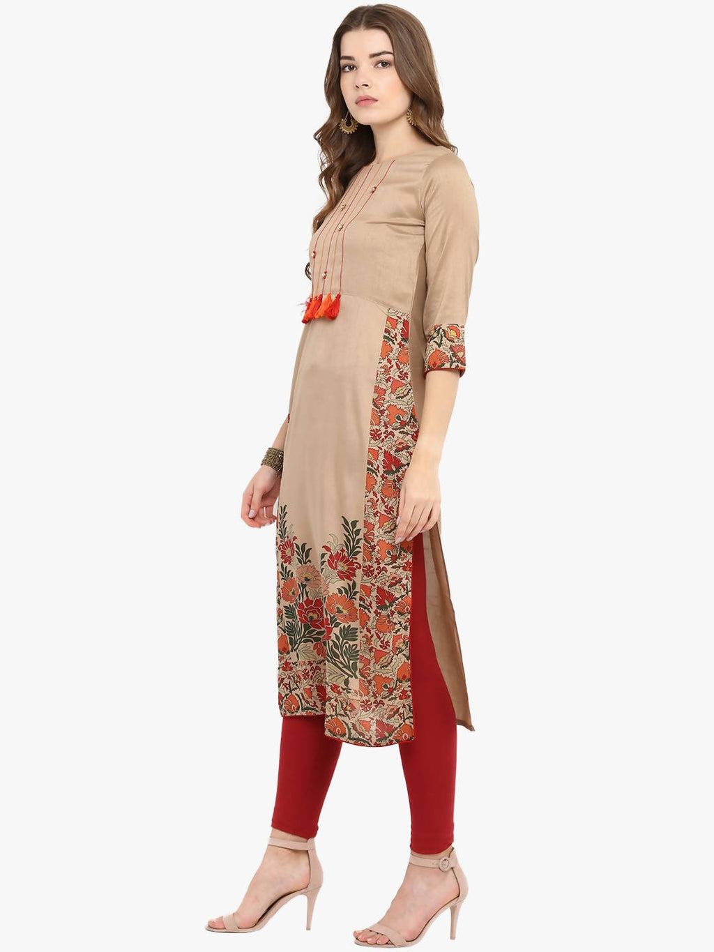 Janasya Brown Printed Straight Kurta - Distacart
