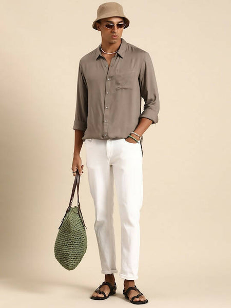 Grey Men Rayon Classic Opaque Casual Shirt - Mahotsav