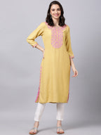 Souchii Women Blue Floral Yoke Design Grandeur & Majestic Artwork Kurta - Distacart