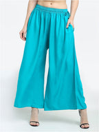 TAG 7 Women Pack Of 2 Cream-Coloured & Turquoise Blue Flared Ethnic Palazzos