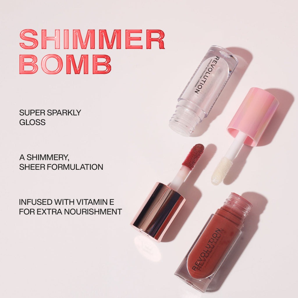 Makeup Revolution Shimmer Bomb Lipgloss-Infused With Vitamin E For Extra Nourishment - Beam Pearl - Distacart